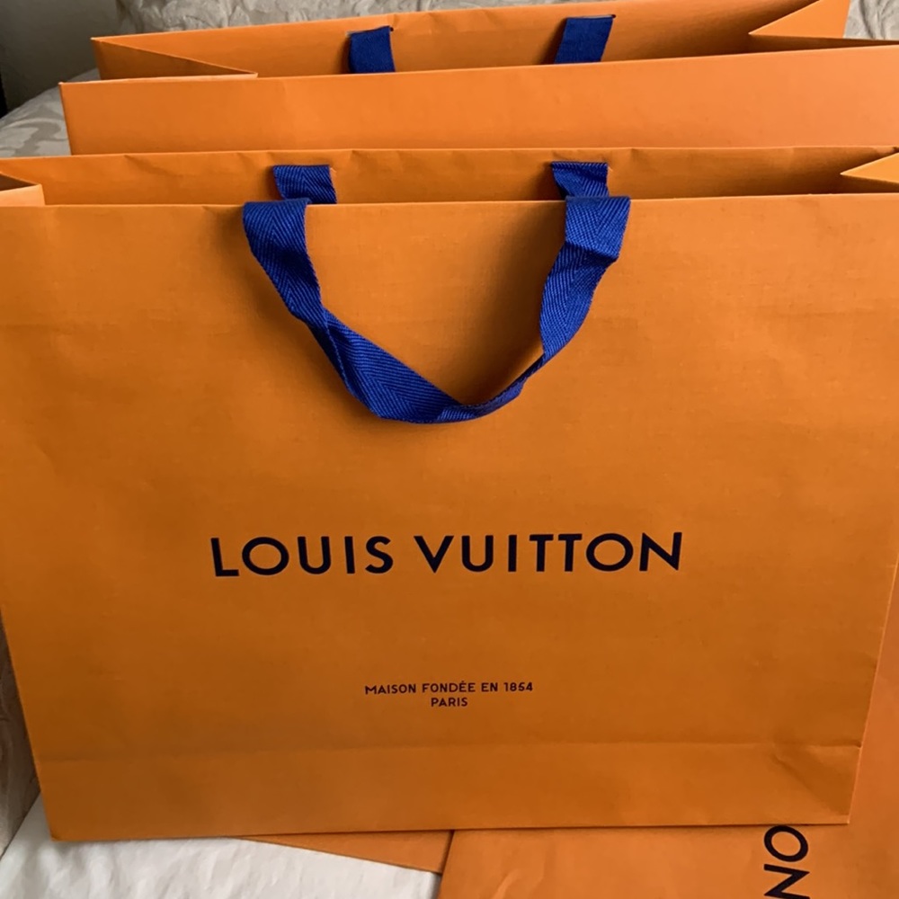 LOUIS VUTTON Authentic Paper bags with 2 paper clothing Tags.